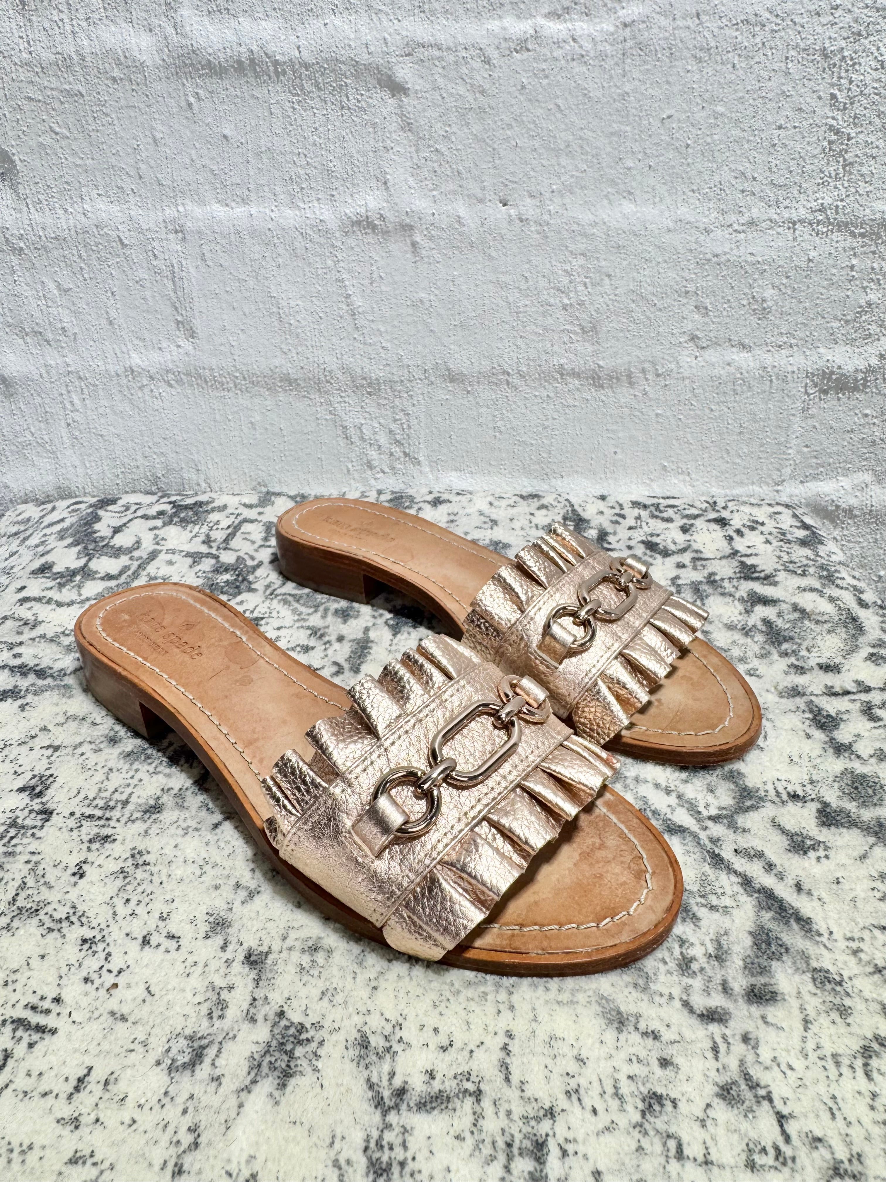 Kate Spade Rose Gold Frill Embellished Slides - EU42