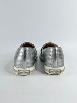 Miu Miu Metallic Silver Leather Pointed-Toe Loafers - EU40