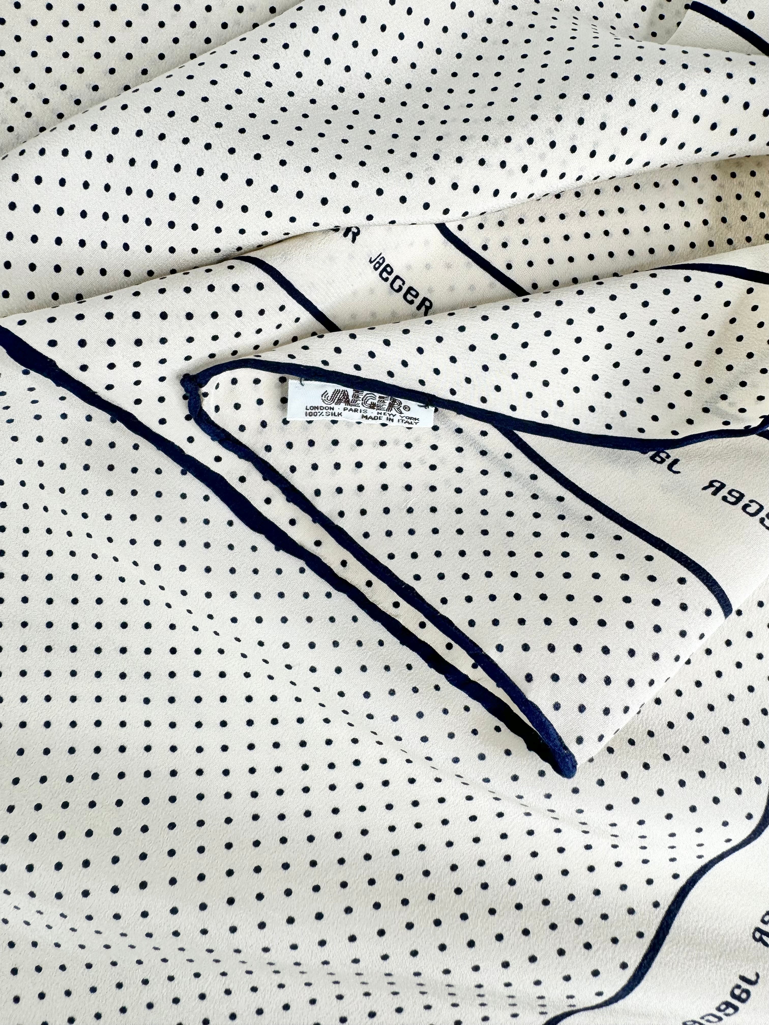 Vintage Jaeger Large Cream Dotted Silk Scarf
