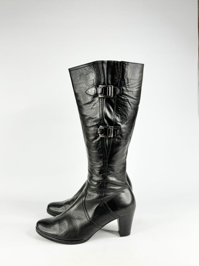Gabor Black Leather Heeled Boots - 5.5