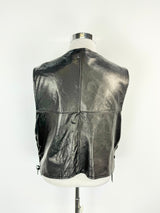 Vintage Harley Davidson Black Leather Patched Vest - XXL