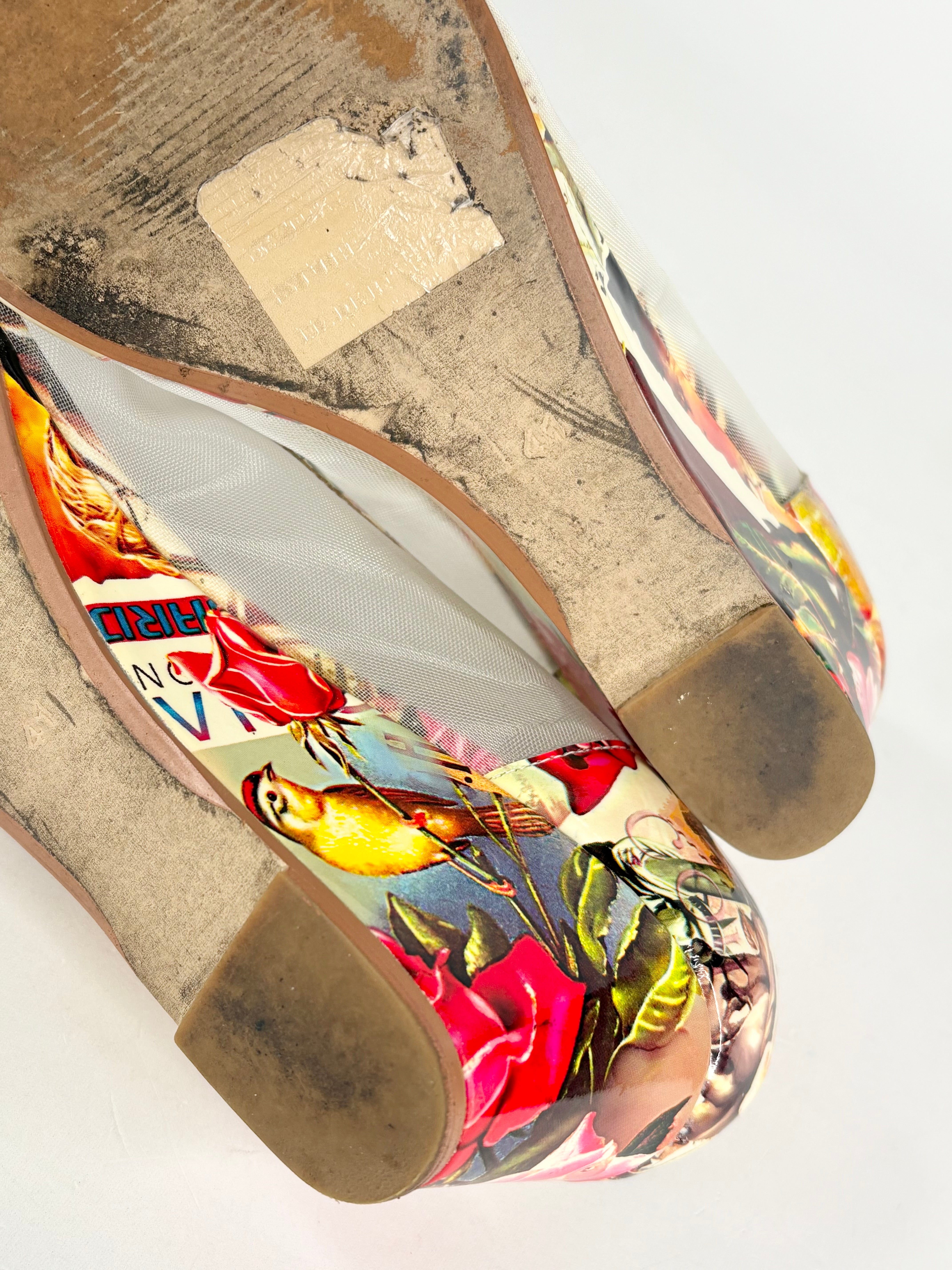 Django & Juliette Brunella Print Leather Peep-Toe Wedges - EU41