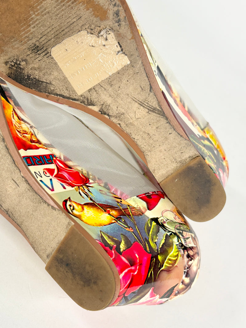 Django & Juliette Brunella Print Leather Peep-Toe Wedges - EU41