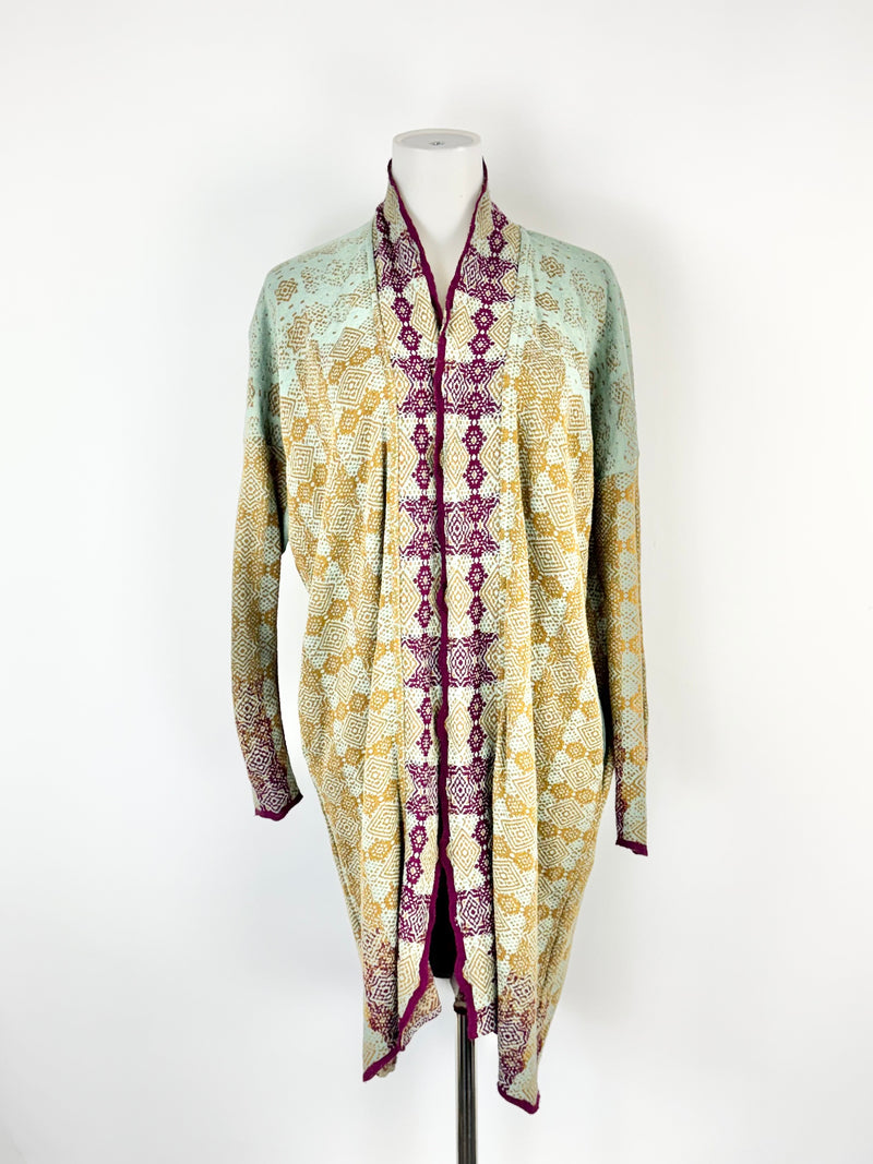 Catherine Andre Deep Gold & Aqua Waterfall Knitwear Cardigan - AU8
