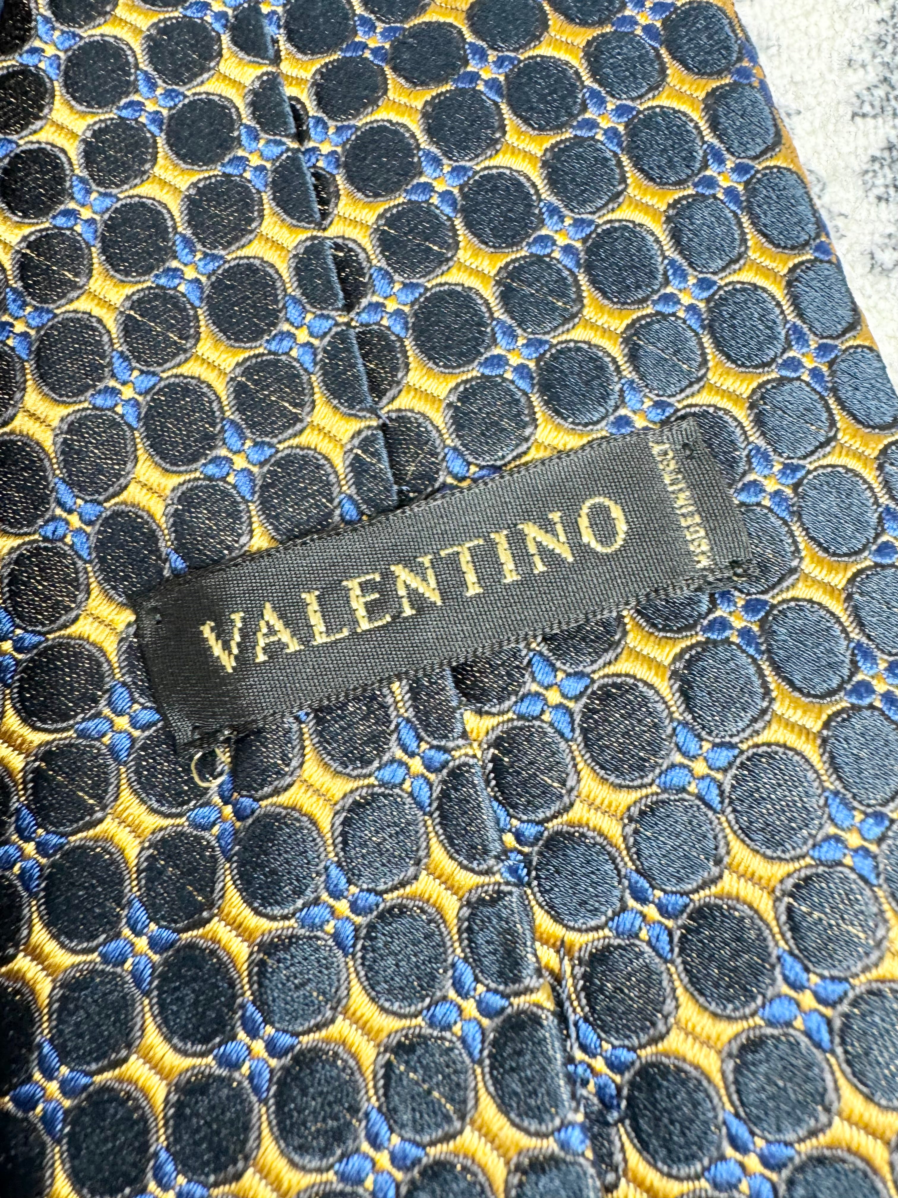 Valentino Blue, Navy & Gold Silk Tie
