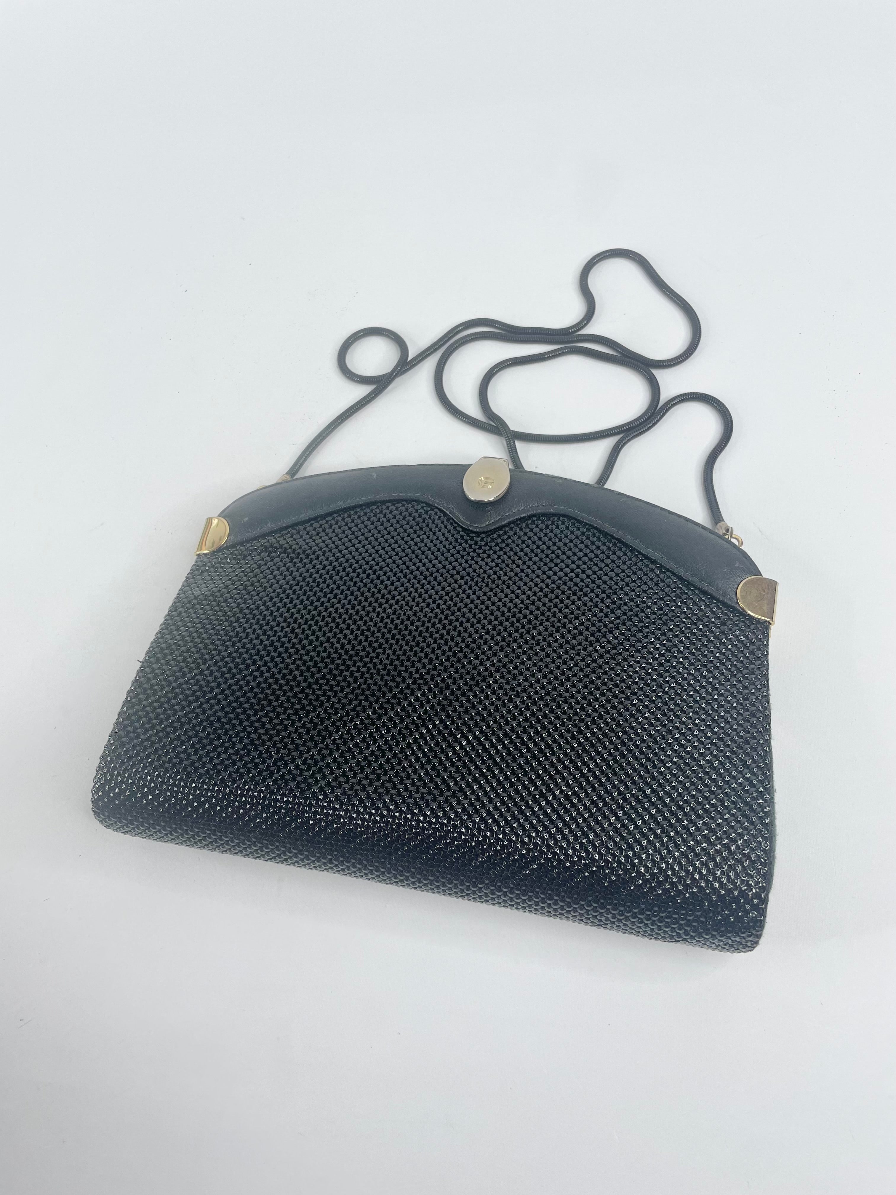 Vintage Glomesh Black Leather Contrast Evening Bag