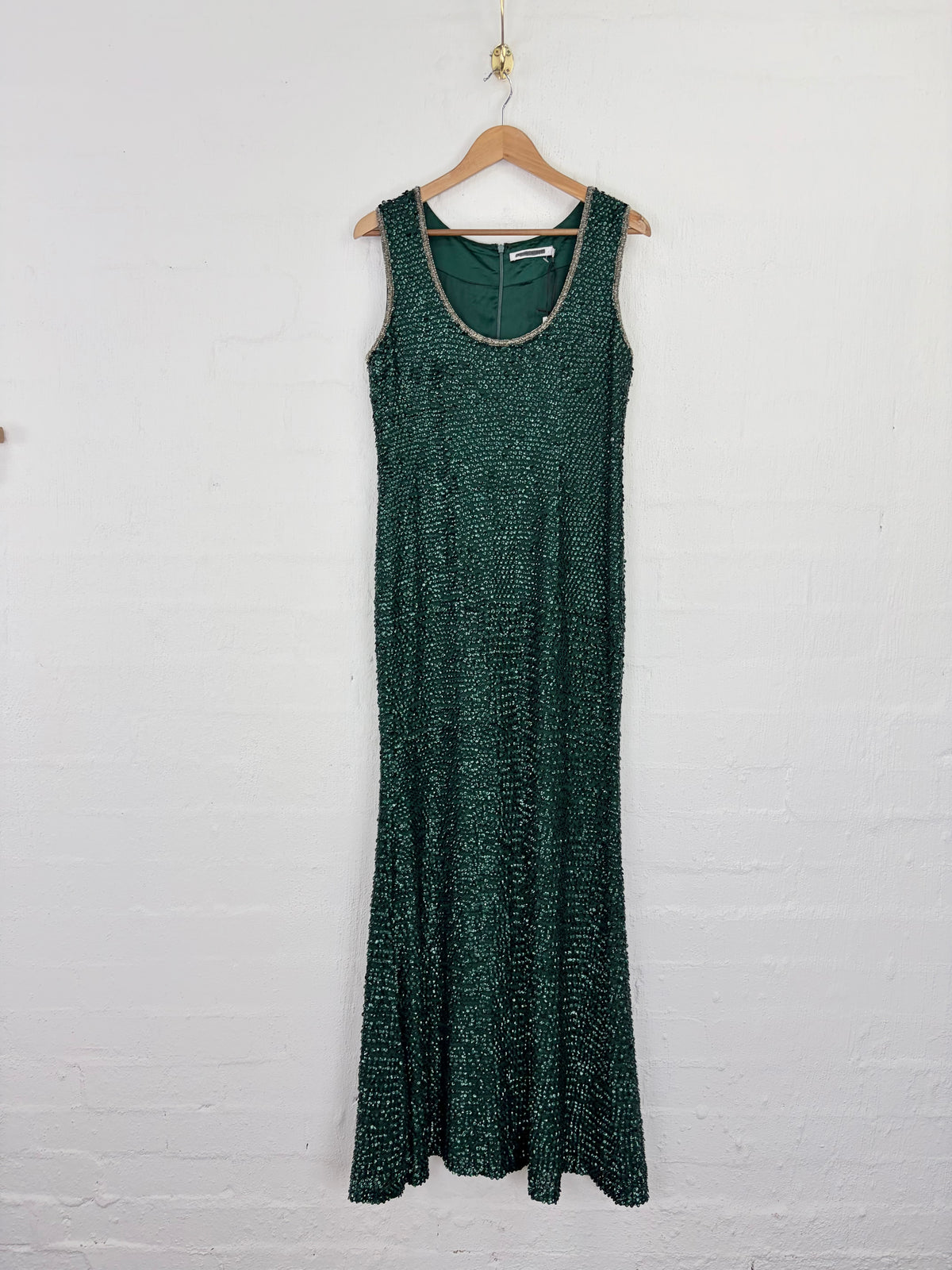 Rachel Gilbert Dark Emerald Sequined & Beaded Gown - AU10/12