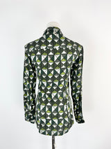 Samantha Sung Green Grid Patterned Fitted Silk Blouse - AU8