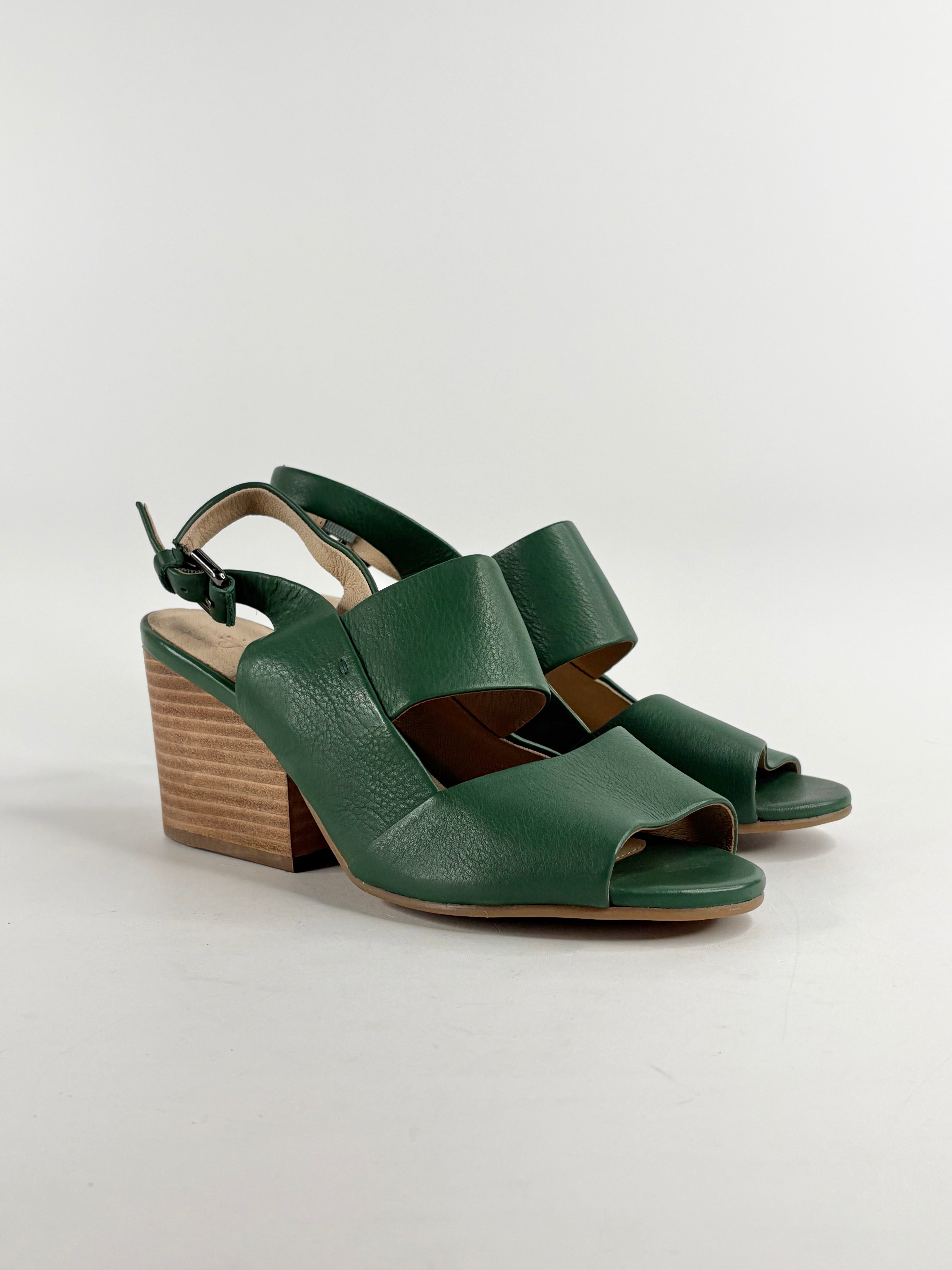 Elk Forest Green Leather Open-Toe Sandals - EU40