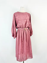 Vintage Norman Hartnell Deep Pink Crochet Neck Day Dress - AU12
