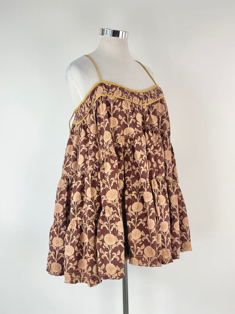 Free People Brown Floral Patterned Strap Mini Dress - AU16/18