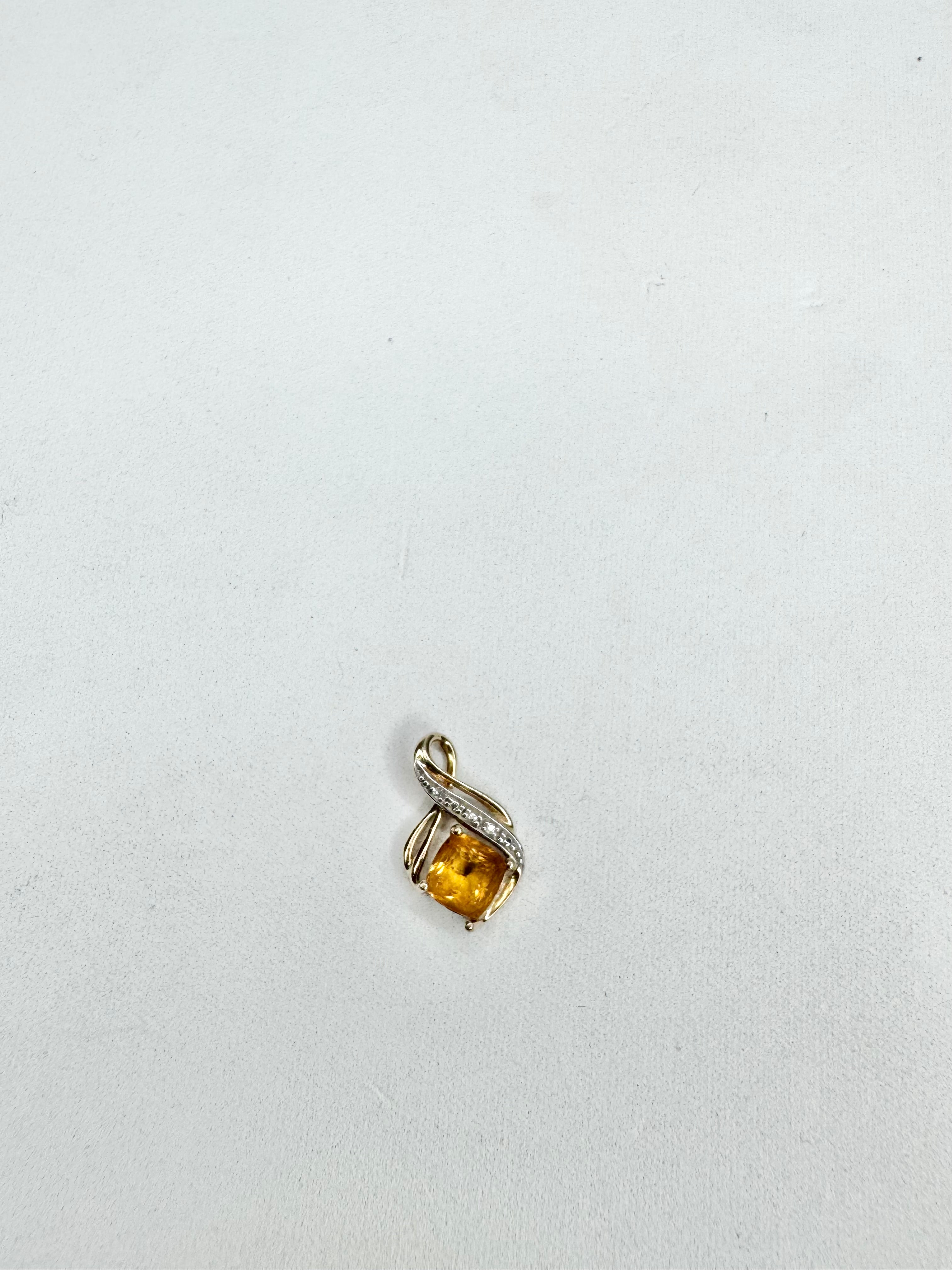 9ct Gold, Citrine & Diamond Swirl Pendant