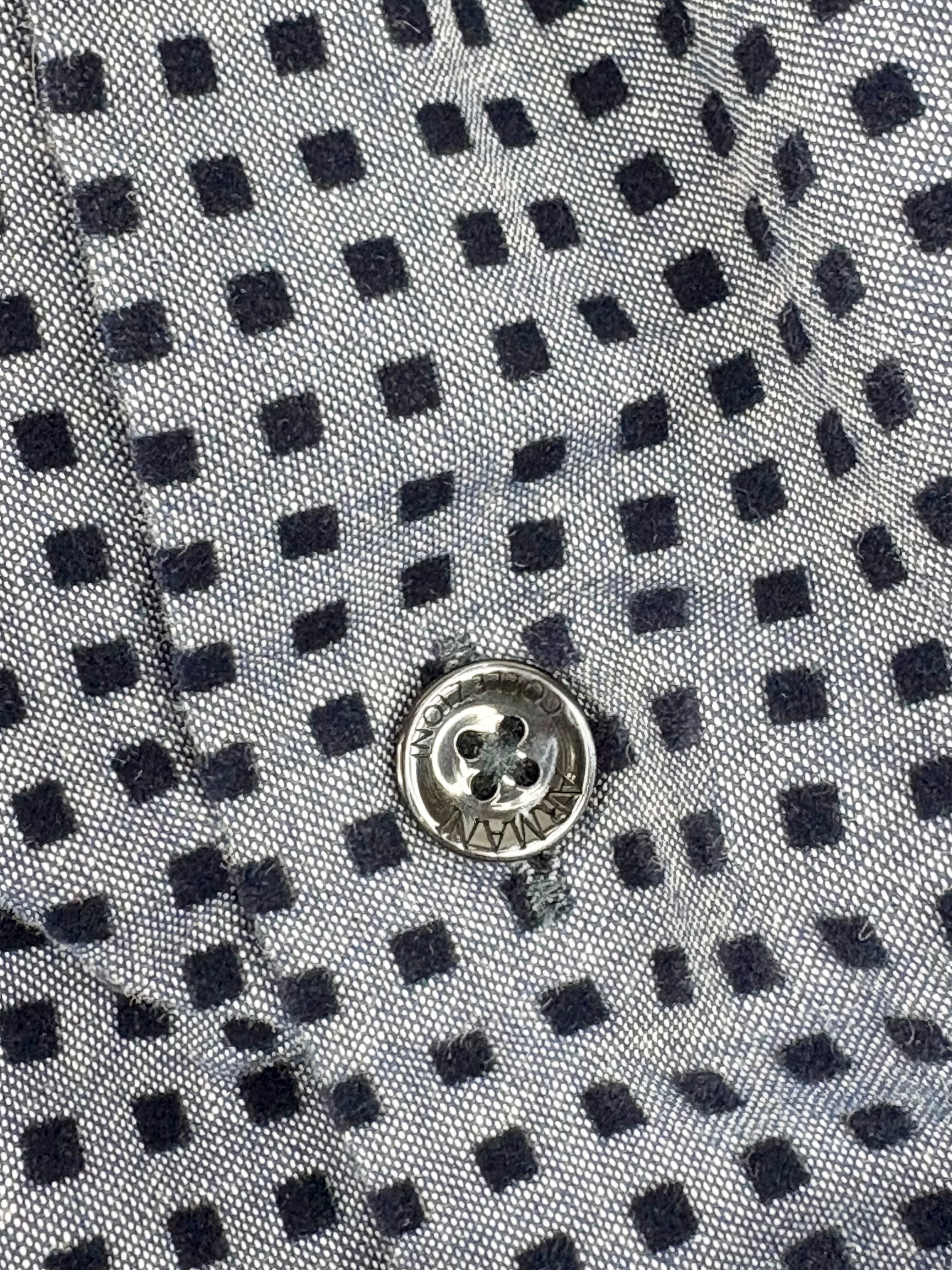 Armani Collezioni Pigeon Blue Felted-Square Pattern Shirt - XL