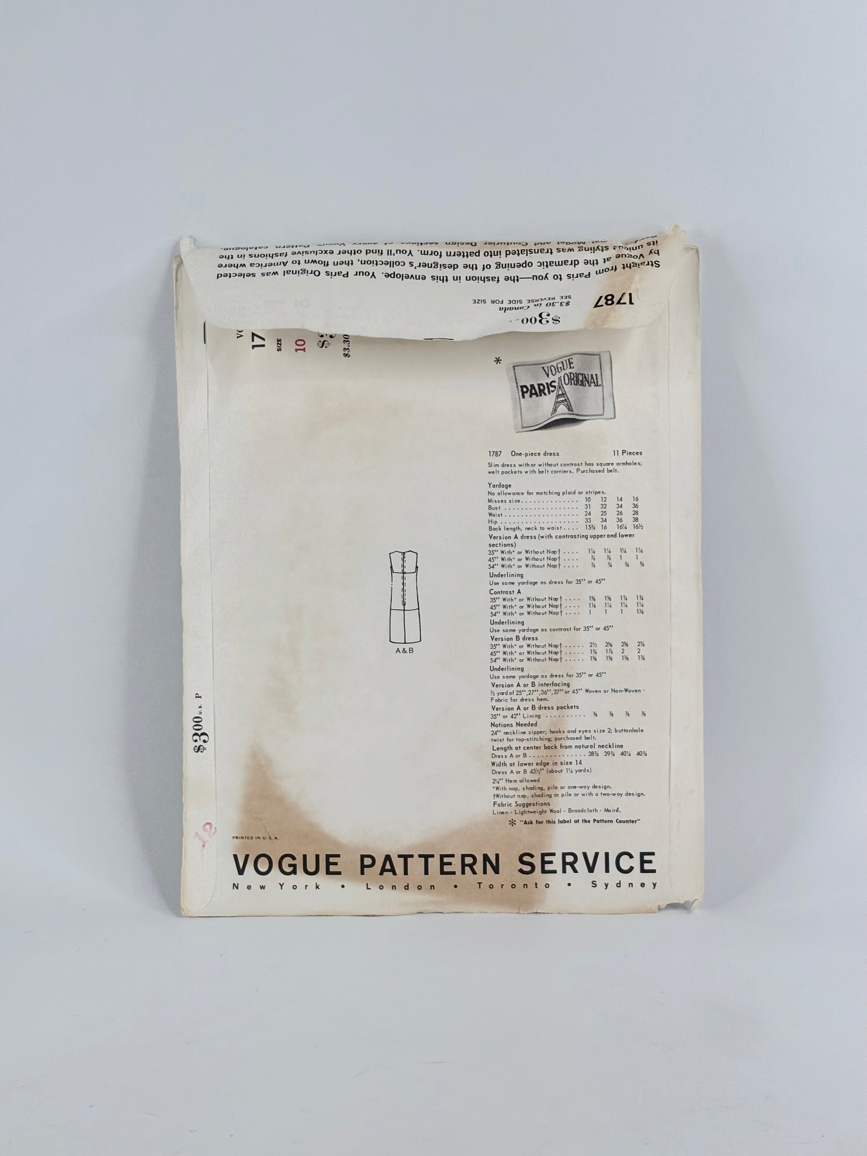 Vogue Paris Original Christian Dior Dress: No. 1787 - Size 10