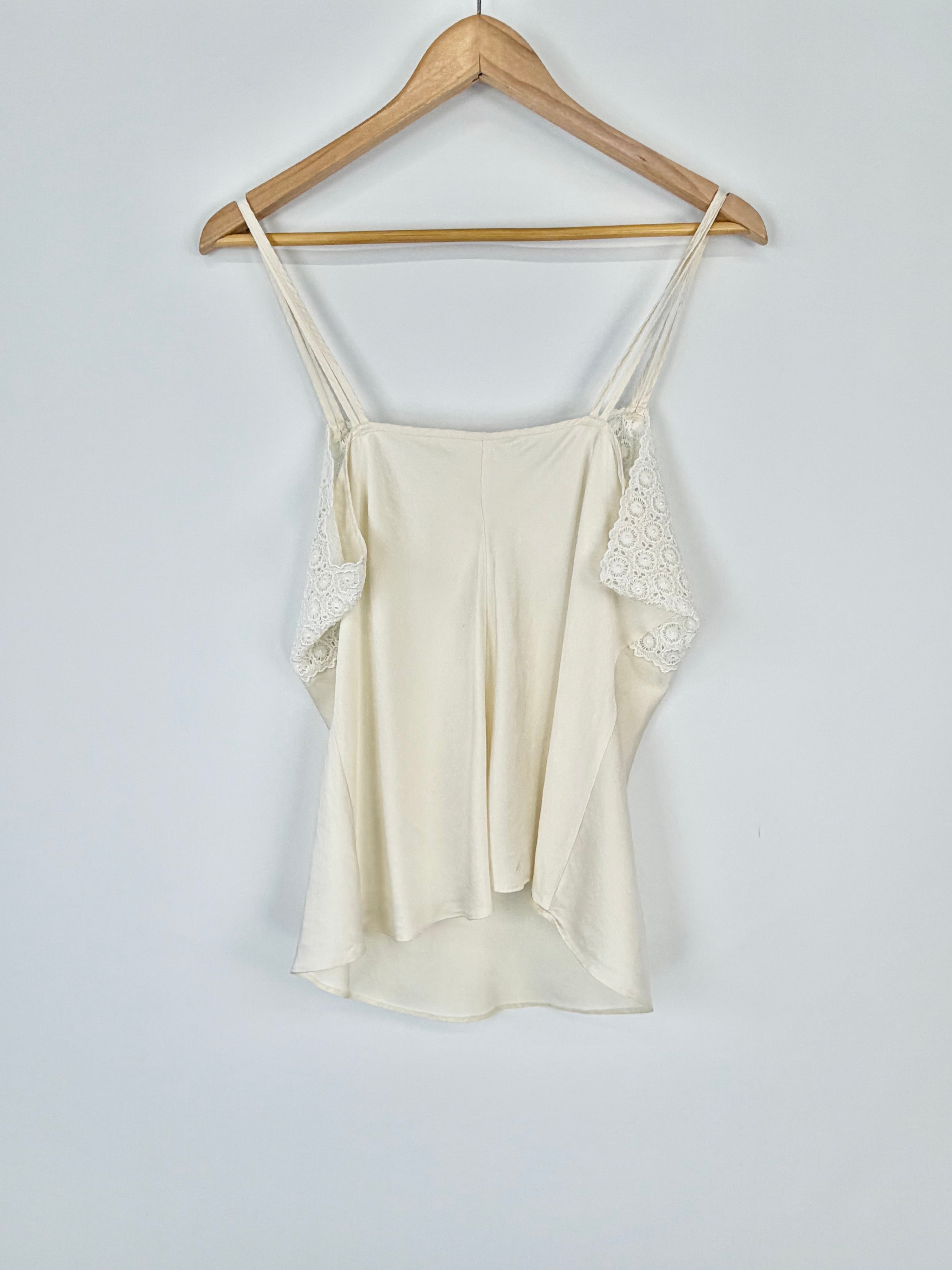 Vintage Yves Saint Laurent Silk & Rayon Lace Embellished Singlet - AU12