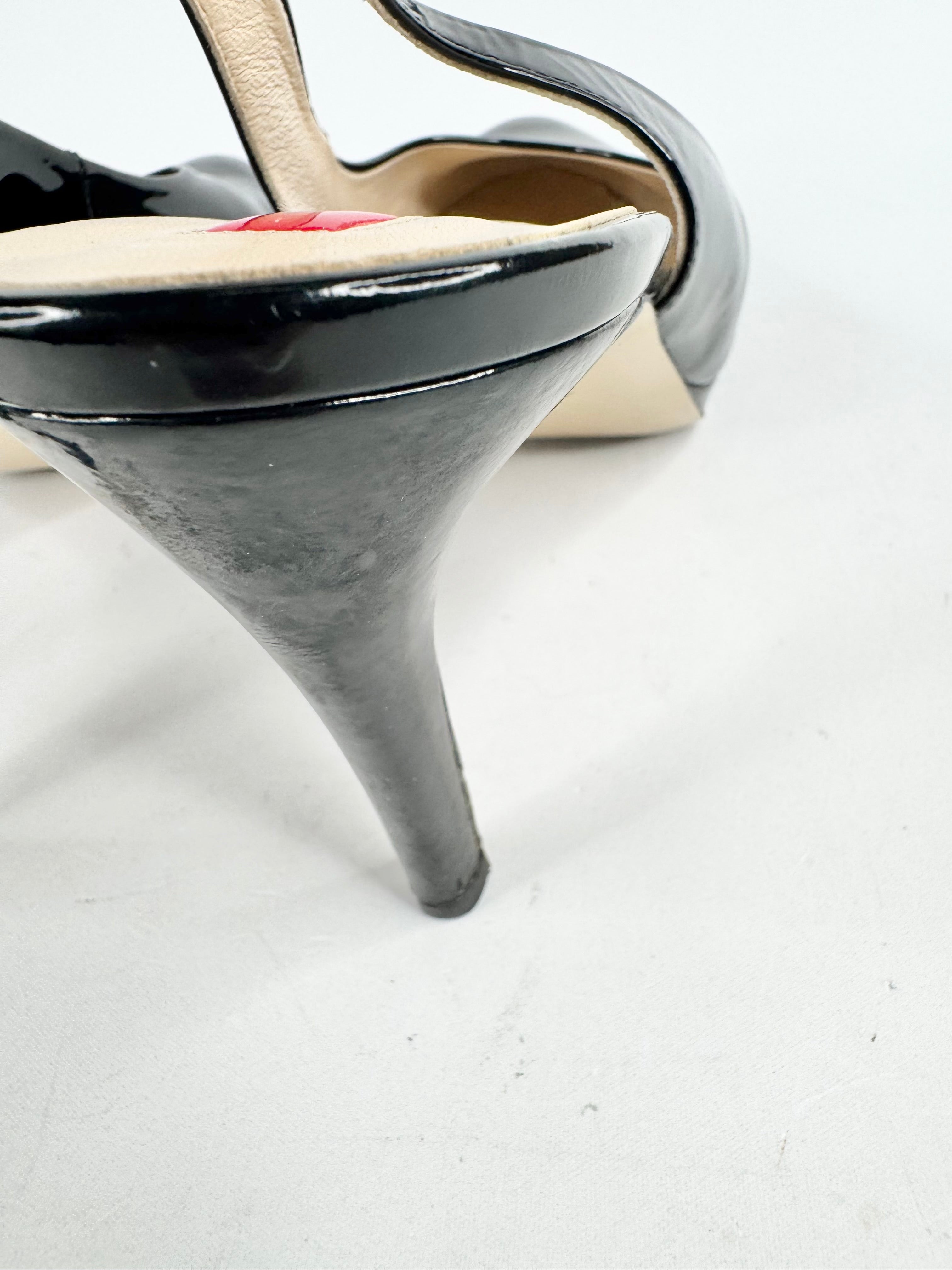 Hogl Black Patent Leather Stiletto Sling Backs - EU38