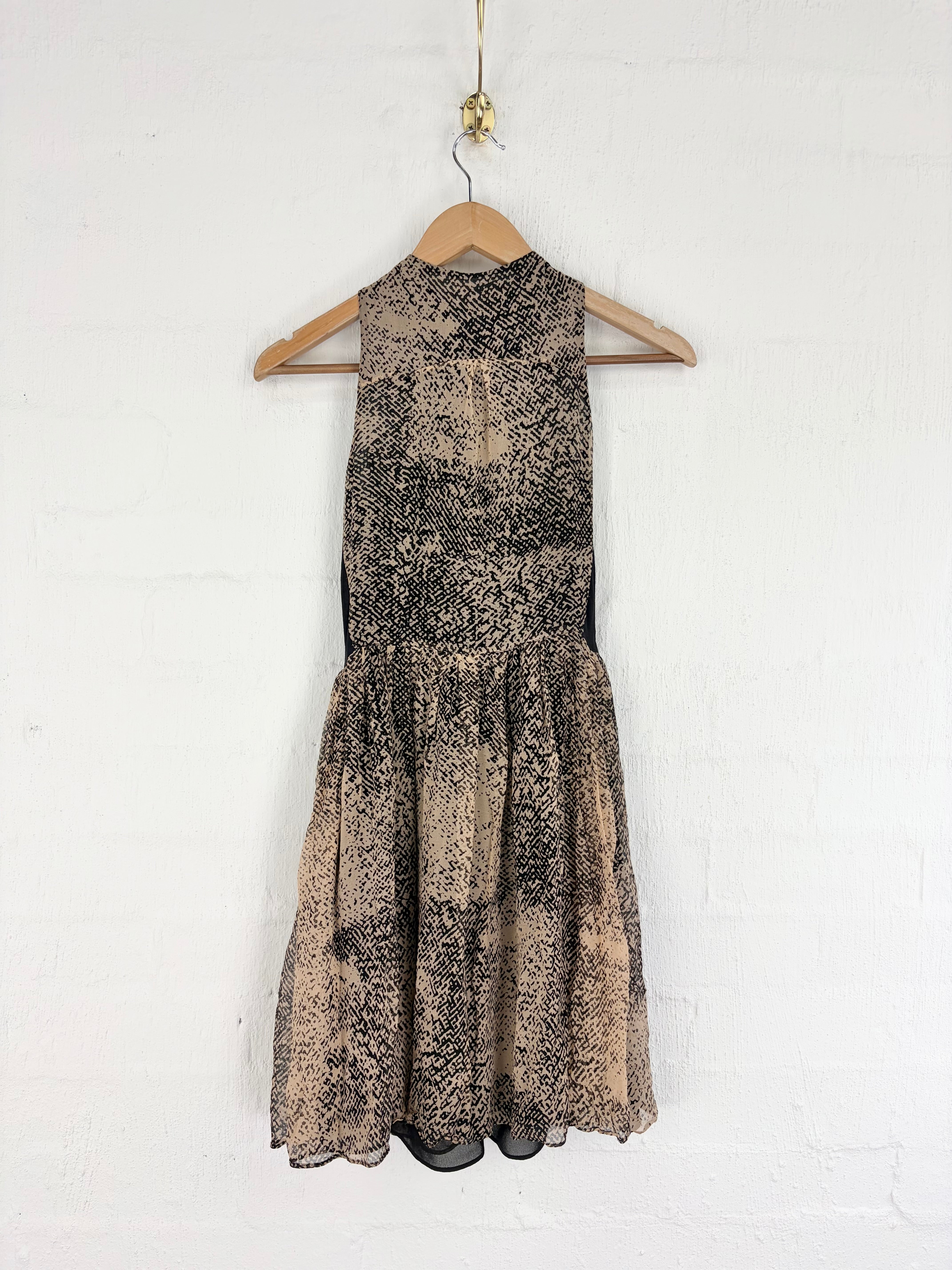 Whistles Beige & Black Pattern Sleeveless Silk Dress - AU10