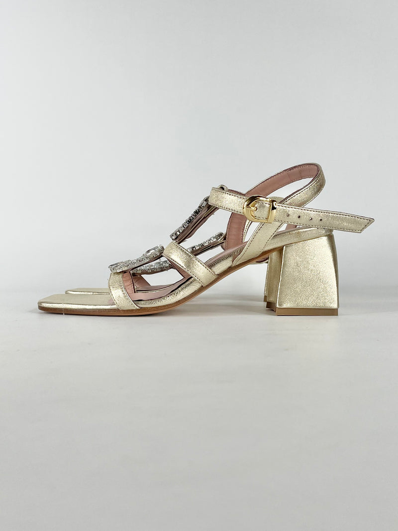 Milano Gold Leather 'Loren' Embellished Sandals - EU37