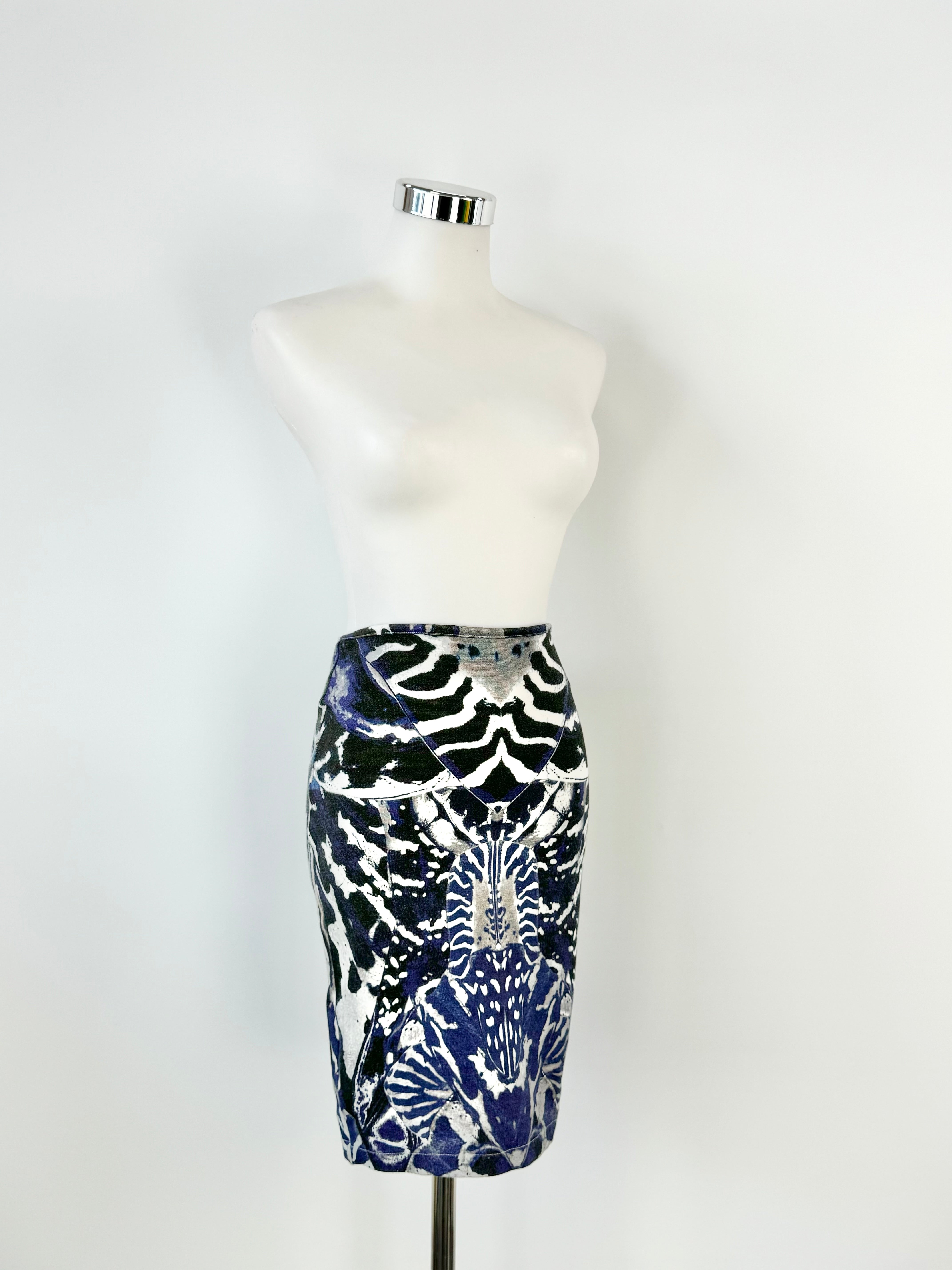McQ by Alexander McQueen Blue Beetle Print Pencil Skirt - AU8