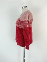 Hand-Made Cherry & Pastel Pink Wool Knit Sweater - AU12