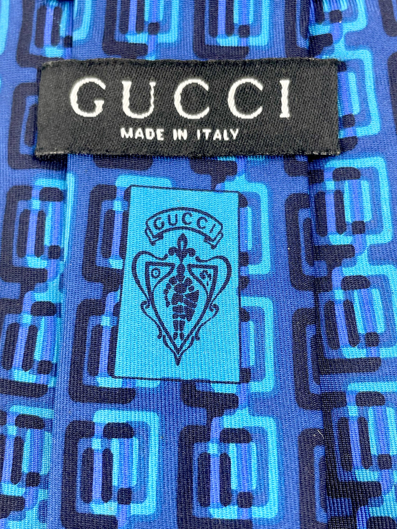 Gucci Dark Blue Geometric Pattern Silk Tie