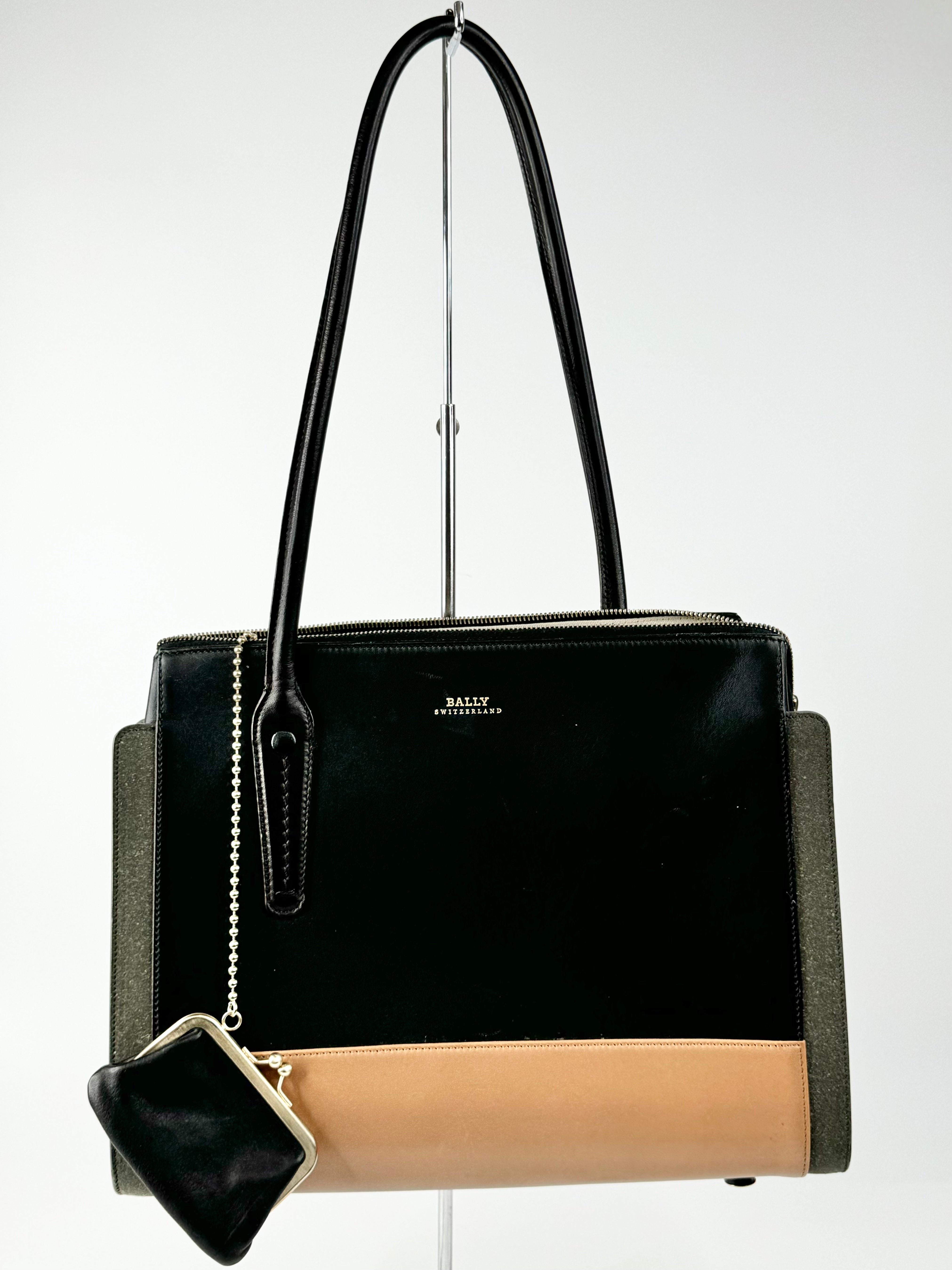 Bally Black Grey & Tan Tricolour Tote Bag
