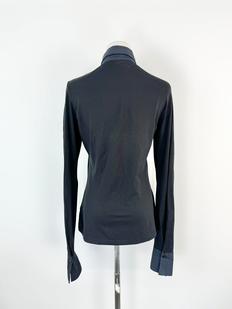Anne Fontaine Black & Navy Long Sleeve Top - AU6/8