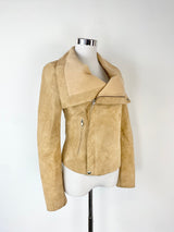 Ena Pelly Sandstone Suede Leather Biker Jacket - AU10