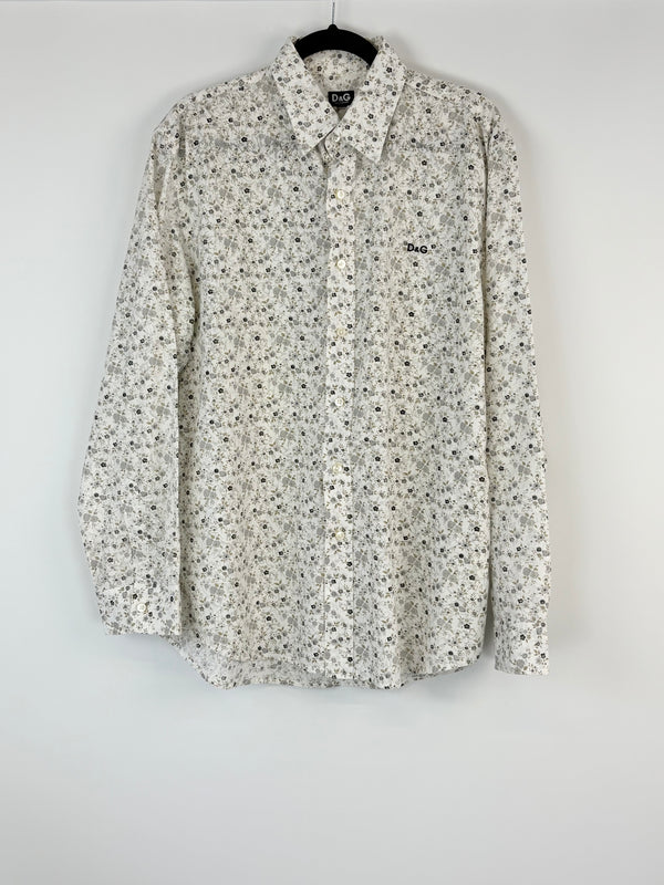D&G Dolce & Gabbana White Micro-Floral Cotton Shirt - XXL