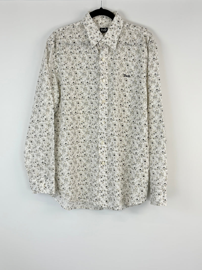 D&G Dolce & Gabbana White Micro-Floral Cotton Shirt - XXL