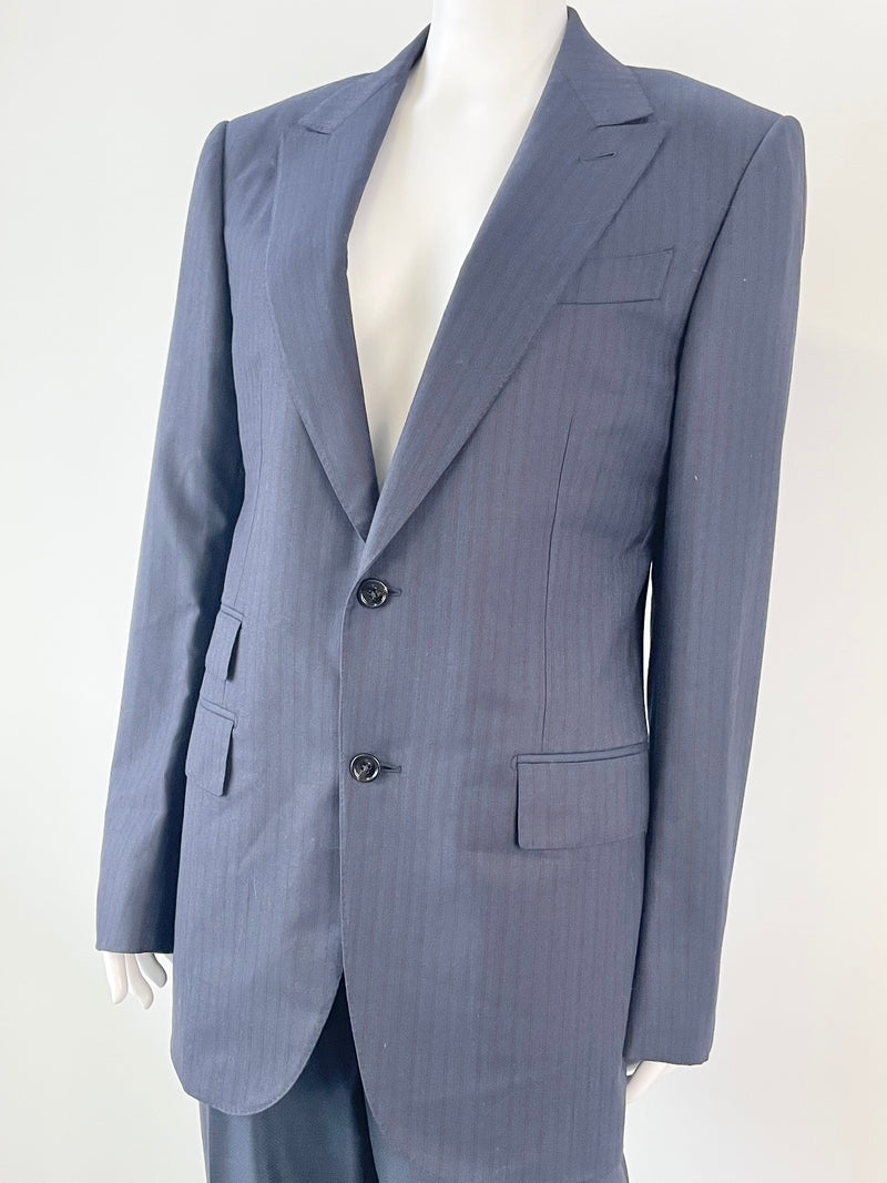 Ermenegildo Zegna Trofeo 600 Navy Blue & Black Stripe Wool-Blend 2pc Suit - 50R