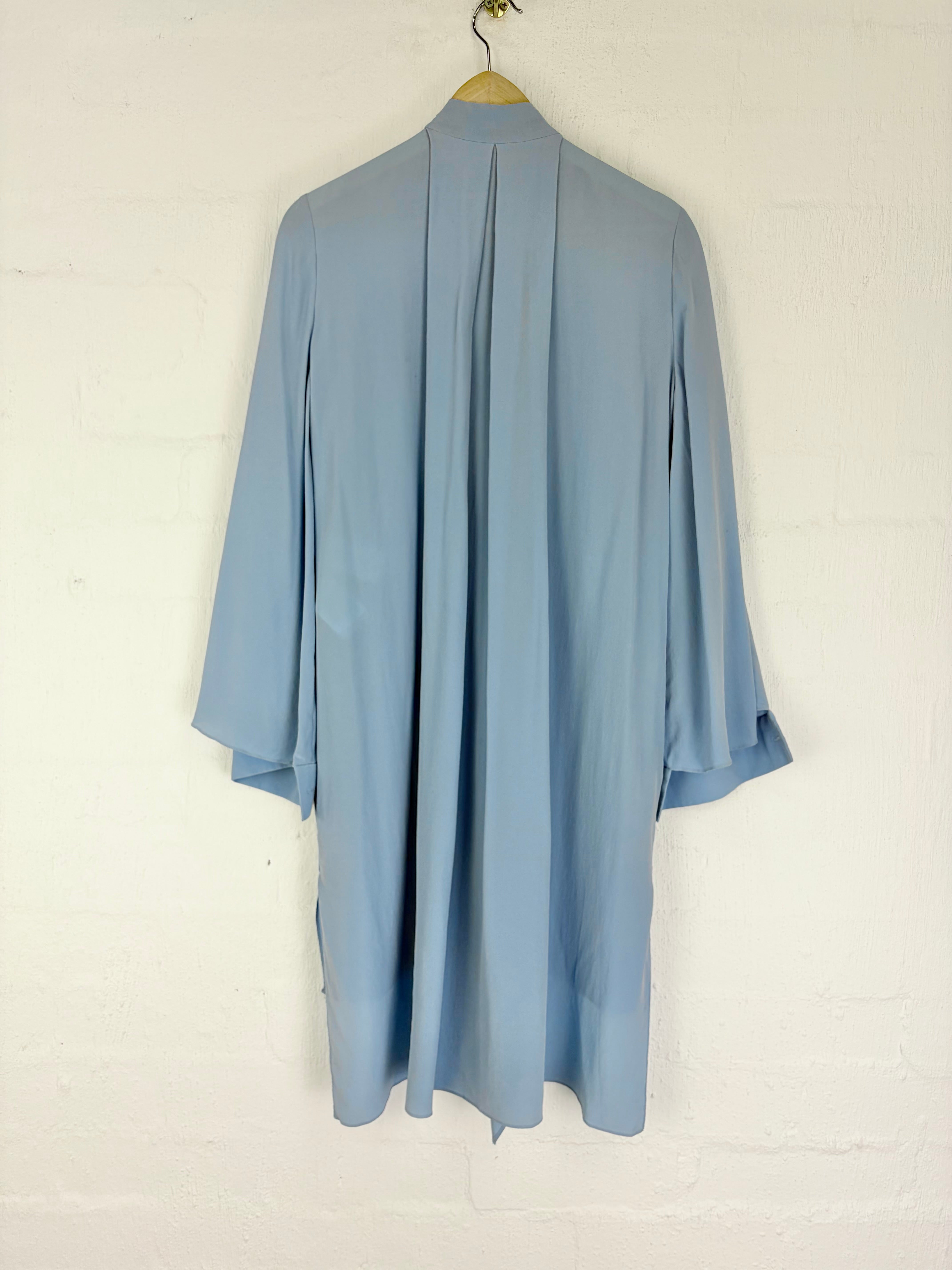 Fendi Sky Blue & Cream Silk Layered Pussy Bow Dress - AU6/8
