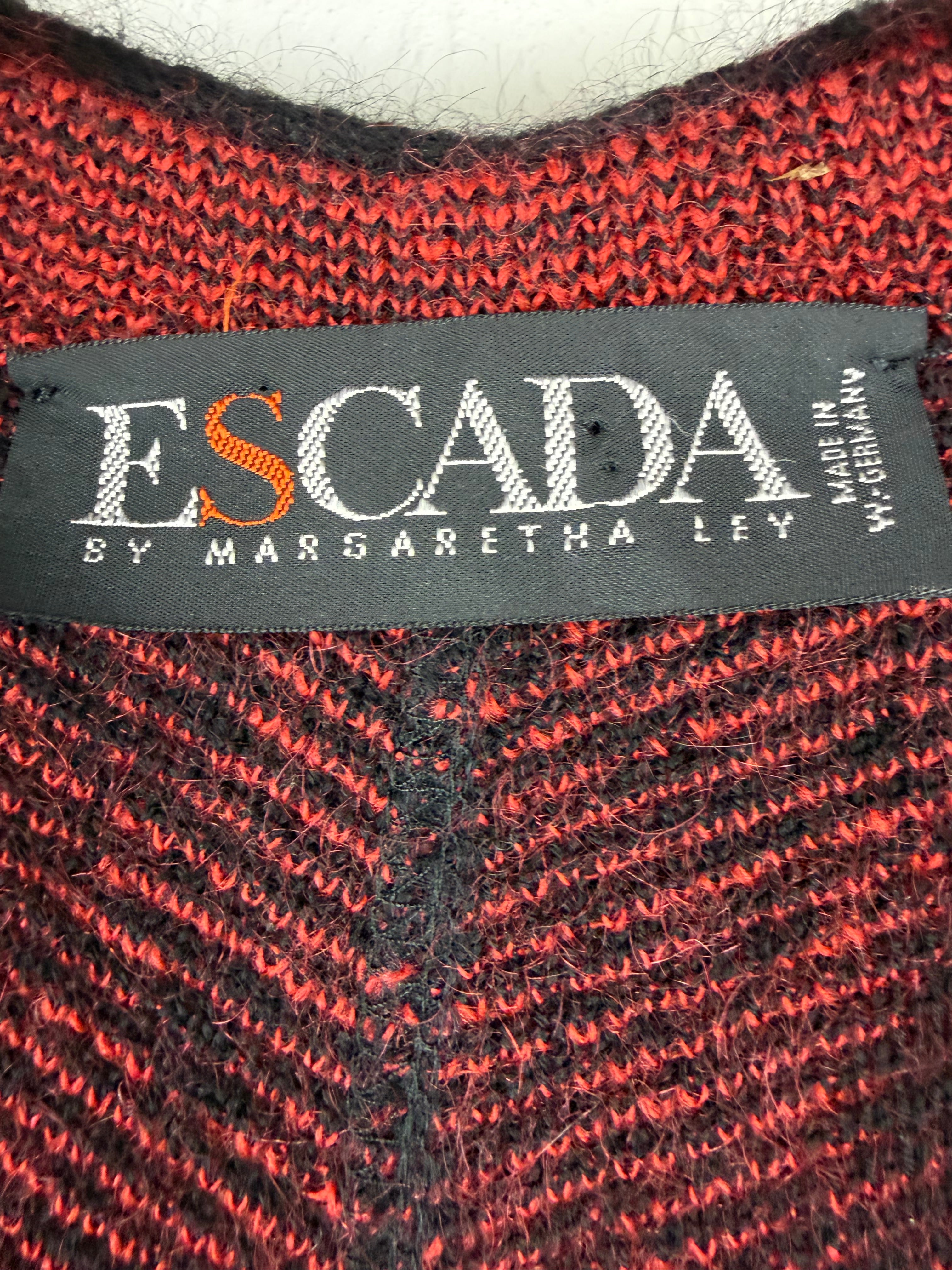 Vintage 80s Escada Red & Black Mohair Blend Slouchy Cardigan - AU10/12