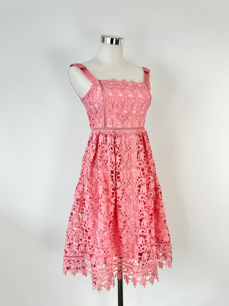 Self-Portrait Coral Pink Lace Covered Dress - AU10/12