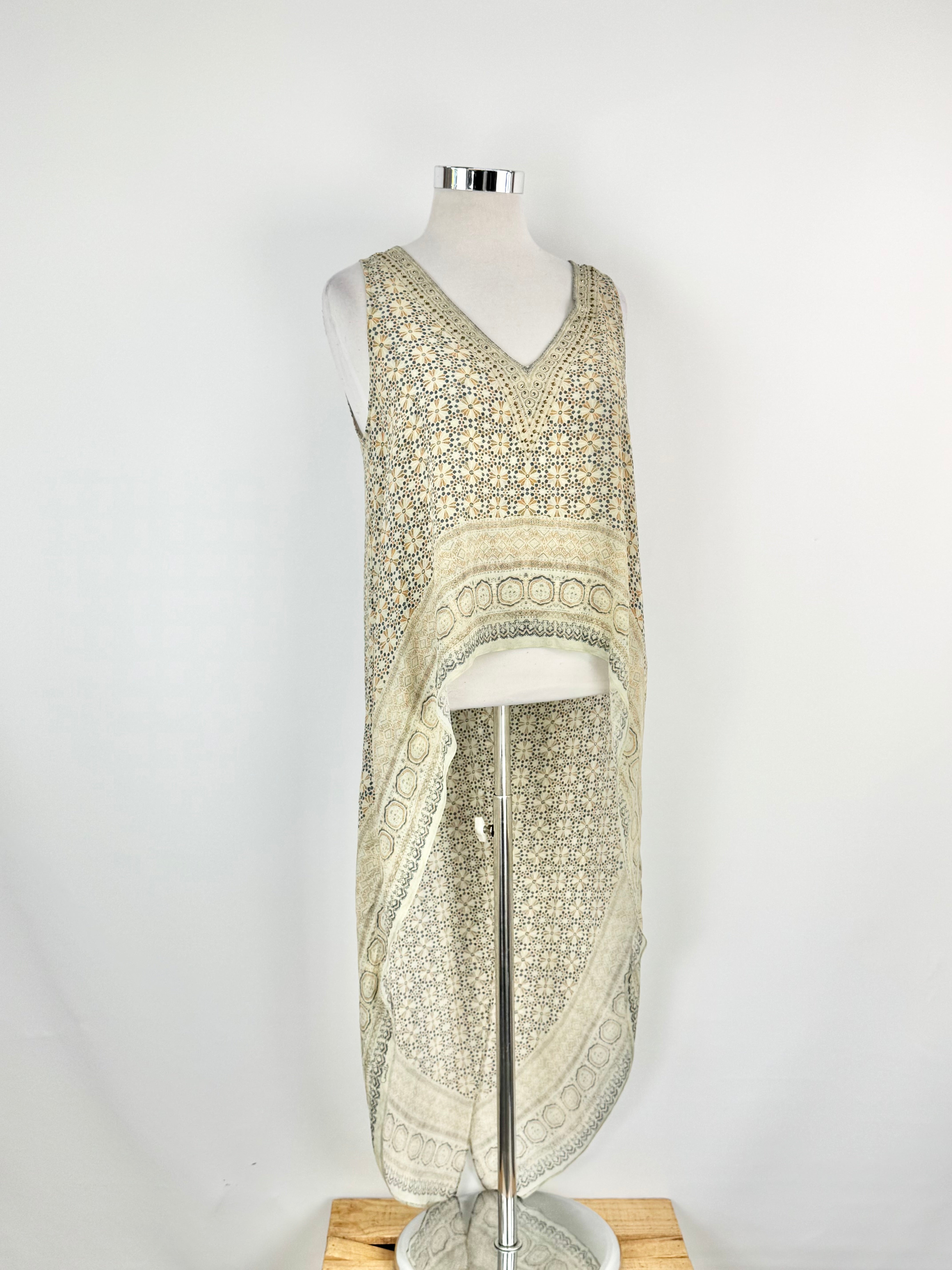 Camilla Blue & Grey Mosaic Pattern Silk Vest - AU12/14/15