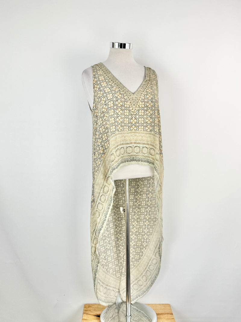 Camilla Blue & Grey Mosaic Pattern Silk Vest - AU12/14/15