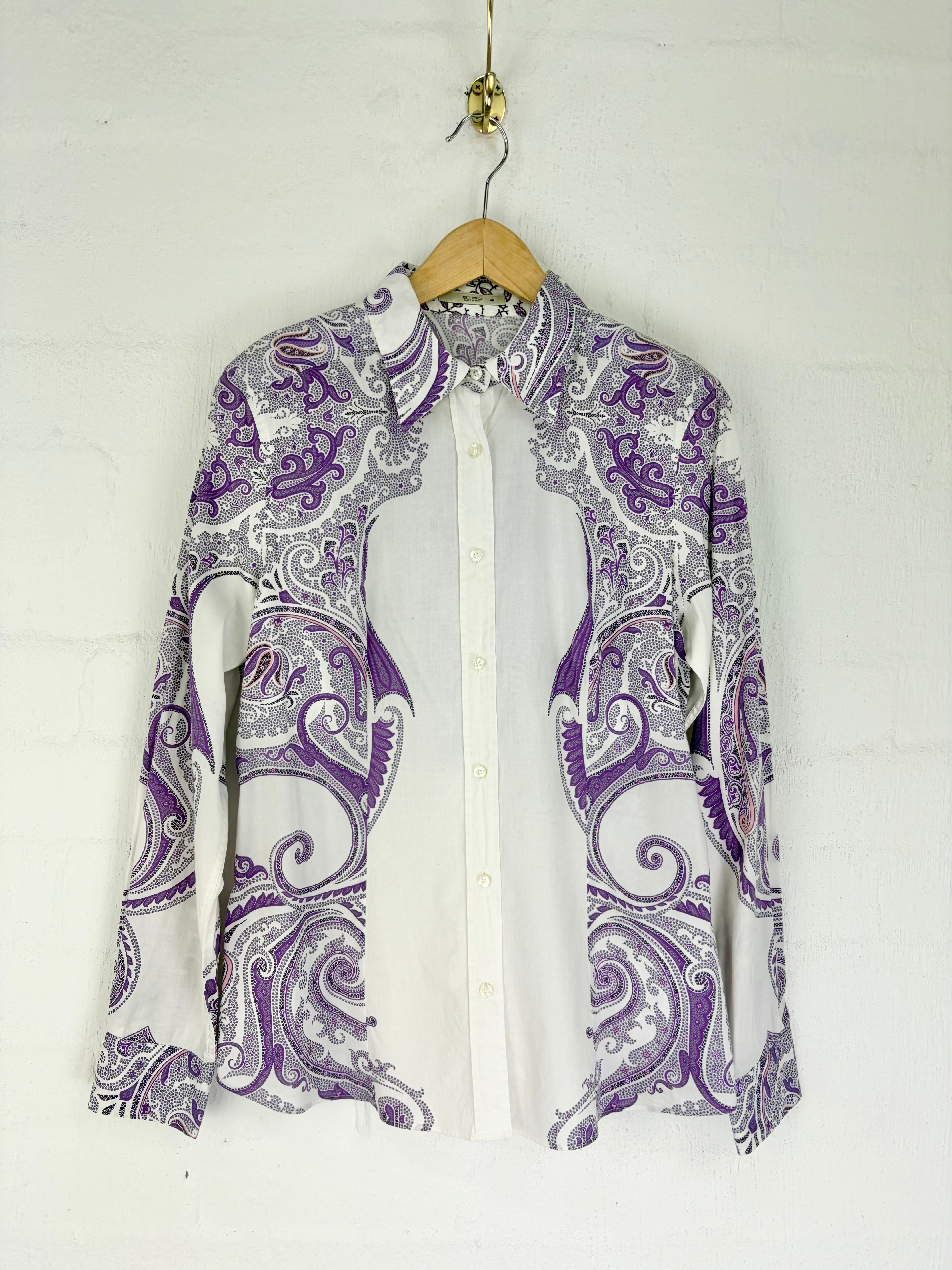 Etro White & Violet Paisley Pattern Shirt - 48