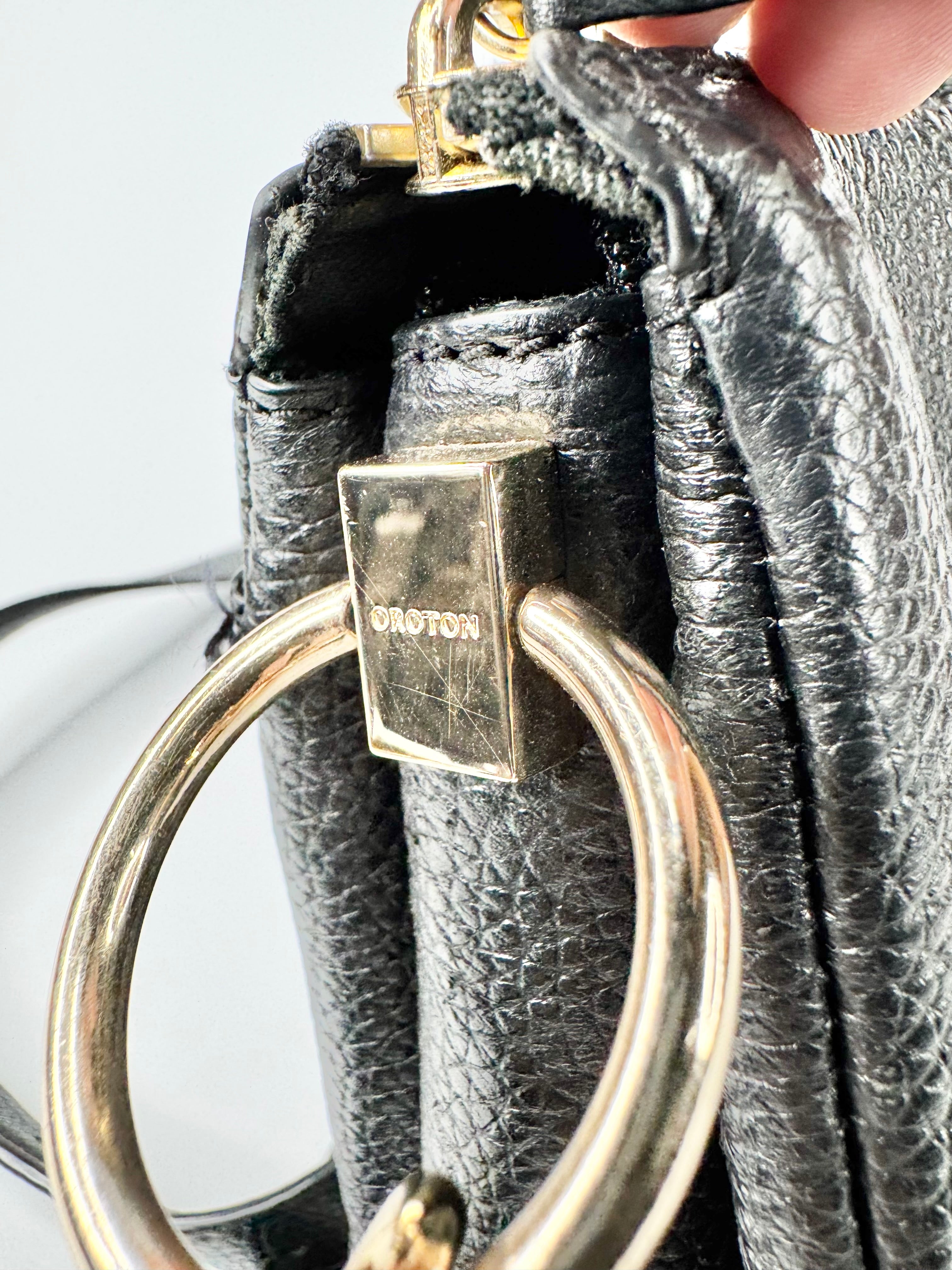 Oroton Black Grained Leather Cross Body Bag