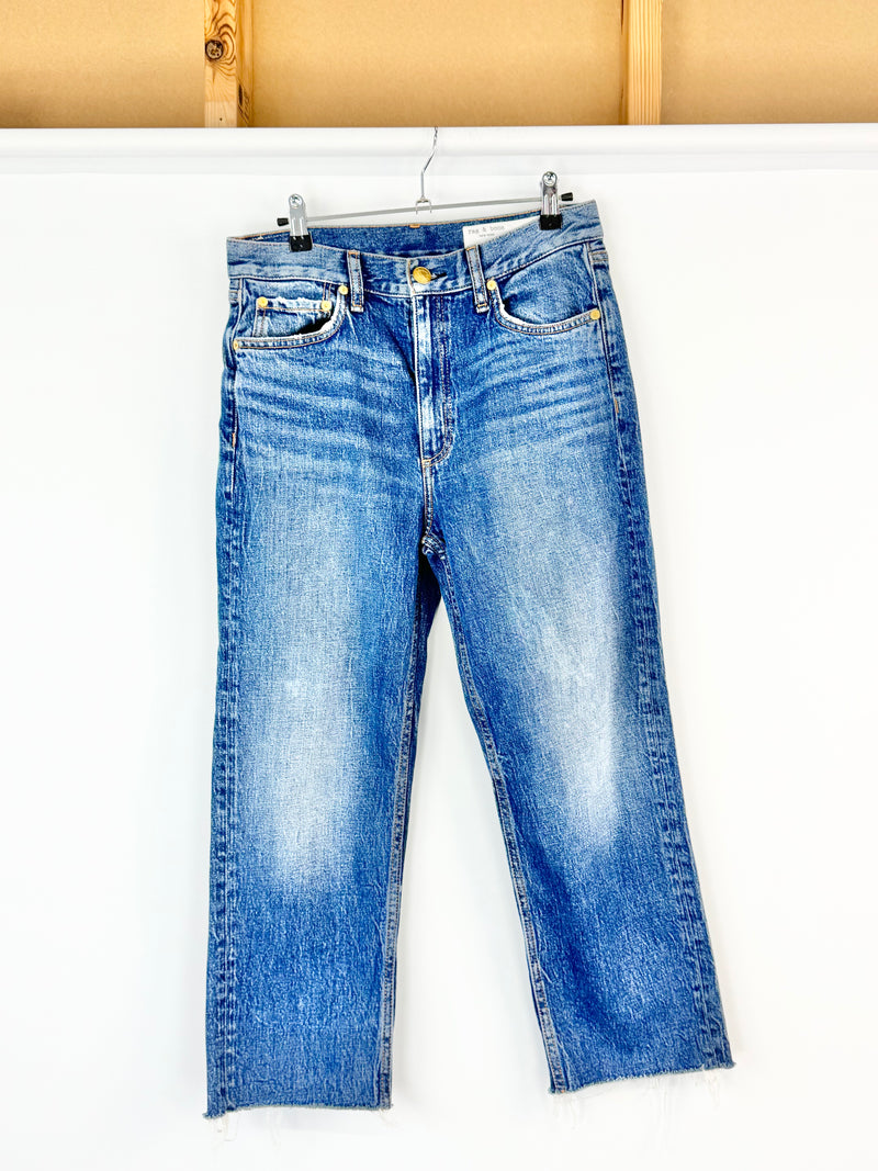 Rag & Bone Blue Denim 'Harlow' Mid Rise Straight Leg Jeans - 28