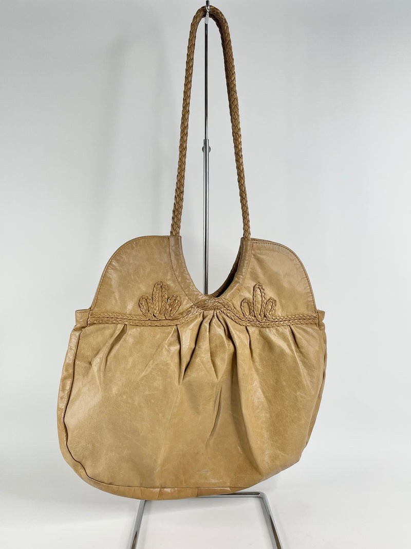 Elise Caarels Tan Leather Braided Shoulder Bag