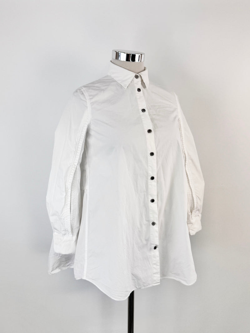 Alexander McQueen White Cotton Tiered Blouse - AU10/12
