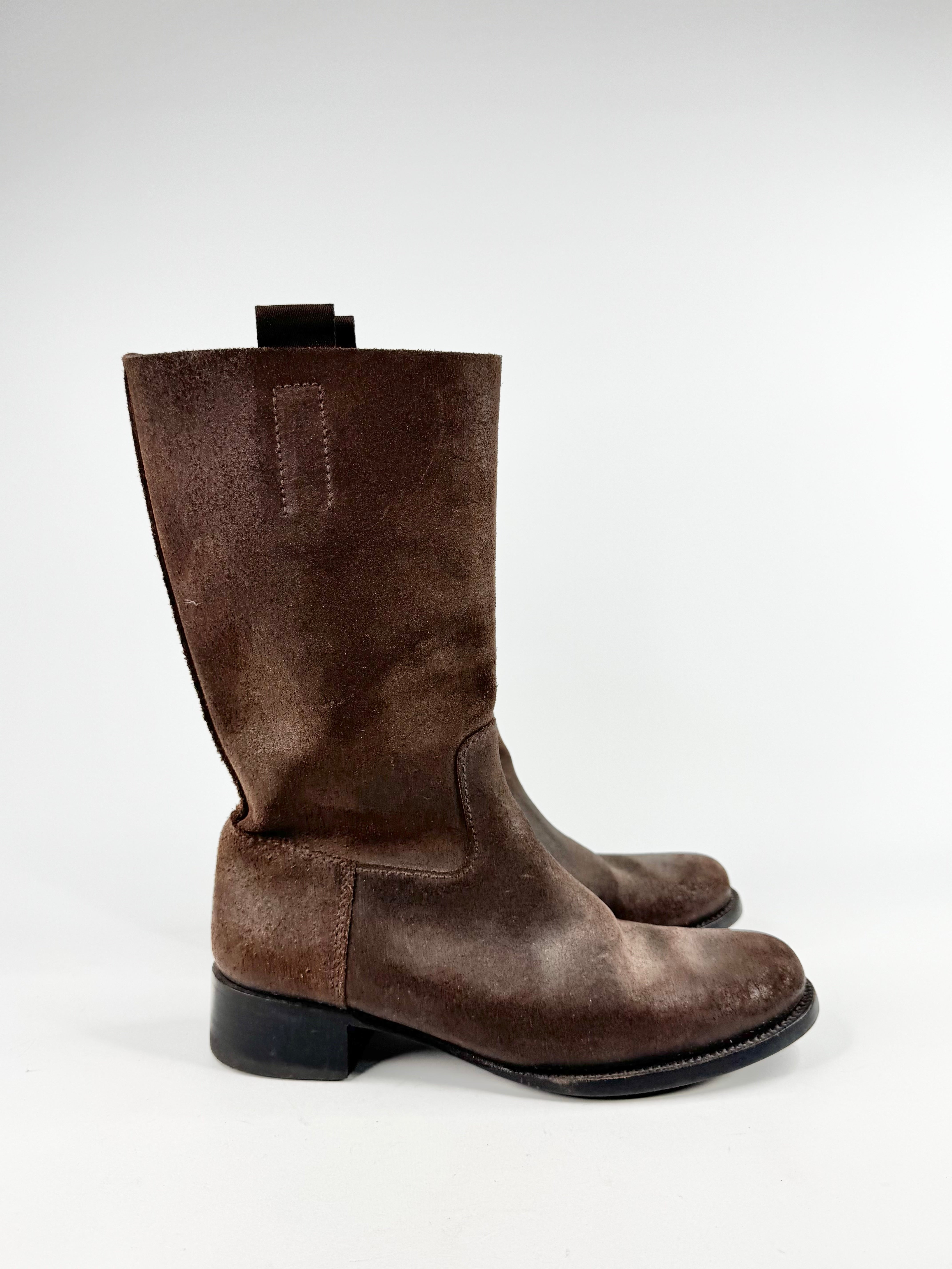 Vintage Prada Dark Brown Textured Suede Boots - EU38/39