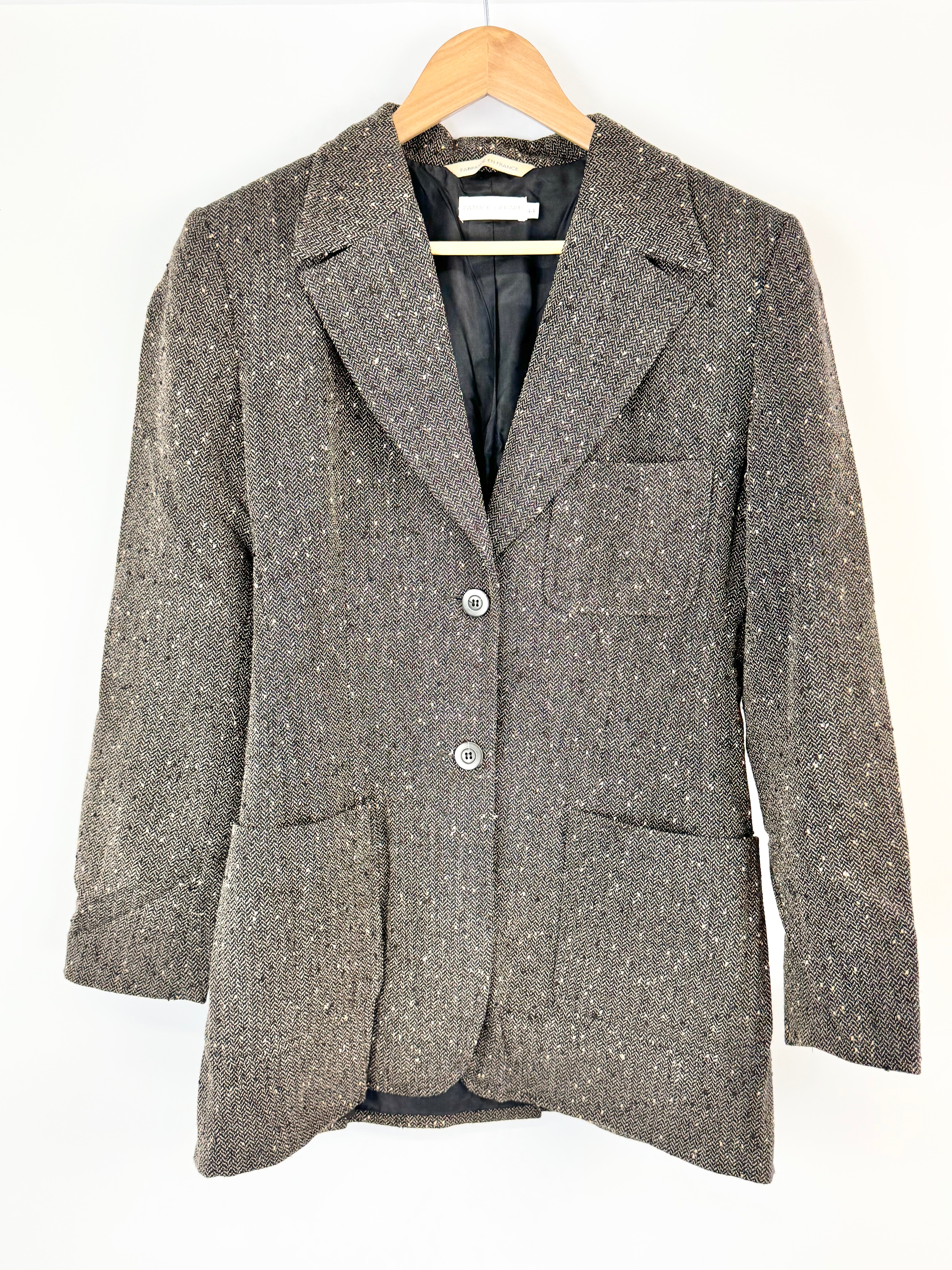 Patrick Gerard Cream & Brown Herringbone Wool Blend Blazer - AU10/12