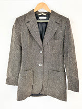 Patrick Gerard Cream & Brown Herringbone Wool Blend Blazer - AU10/12