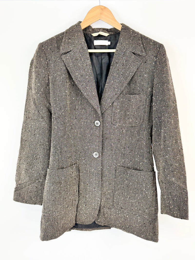 Patrick Gerard Cream & Brown Herringbone Wool Blend Blazer - AU10/12