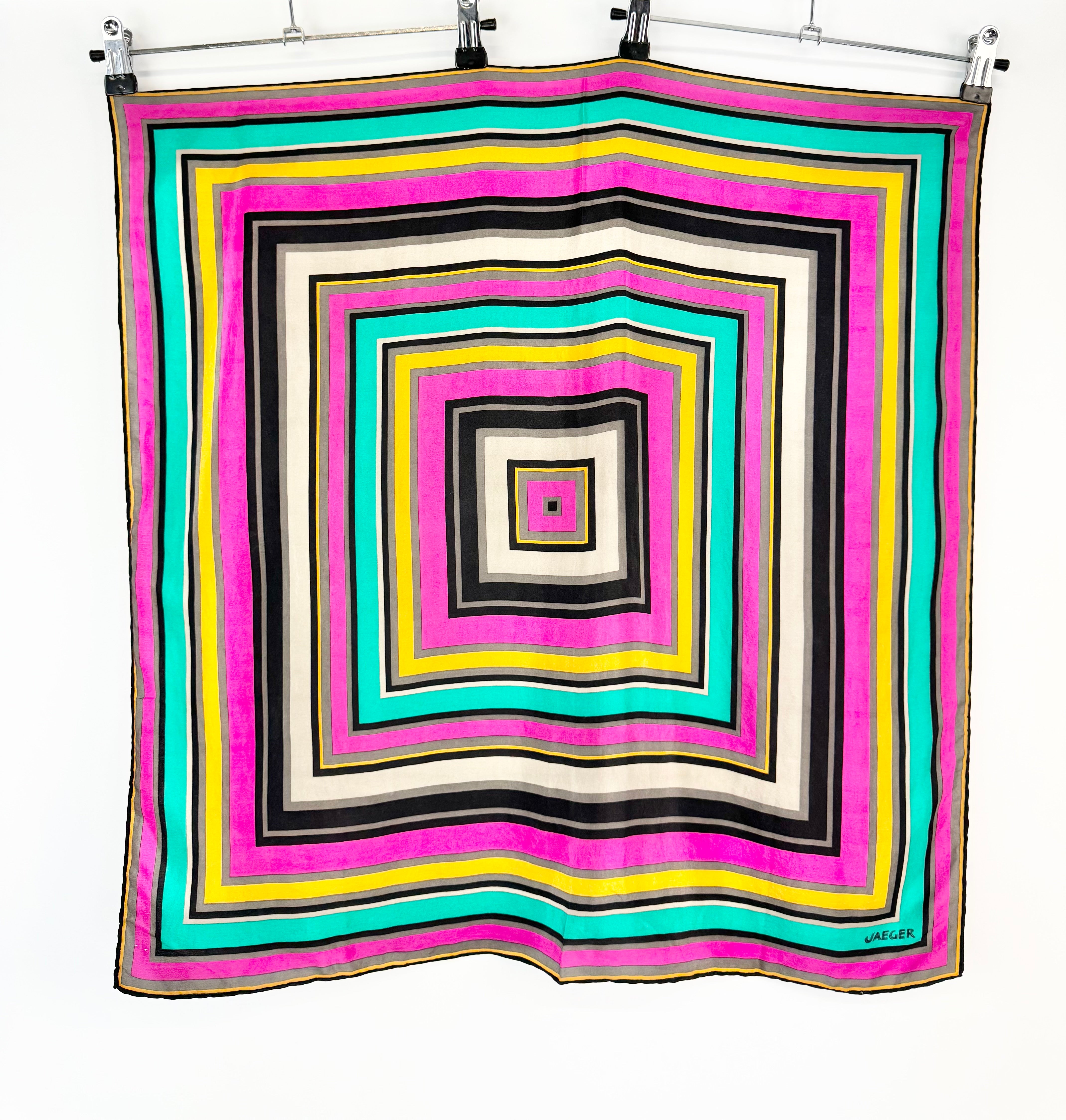 Vintage Jaeger Emerald Green & Fuchsia Silk Scarf