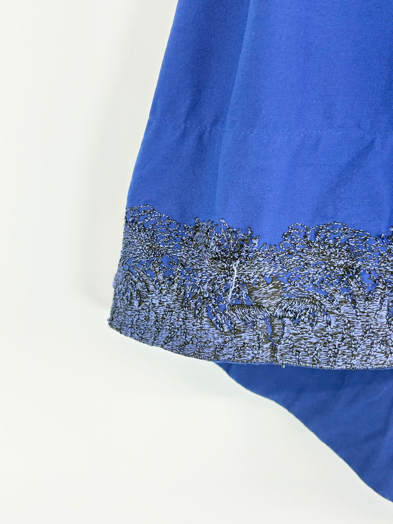 Akira Cobalt Embroidered Hem Midi Skirt - AU12
