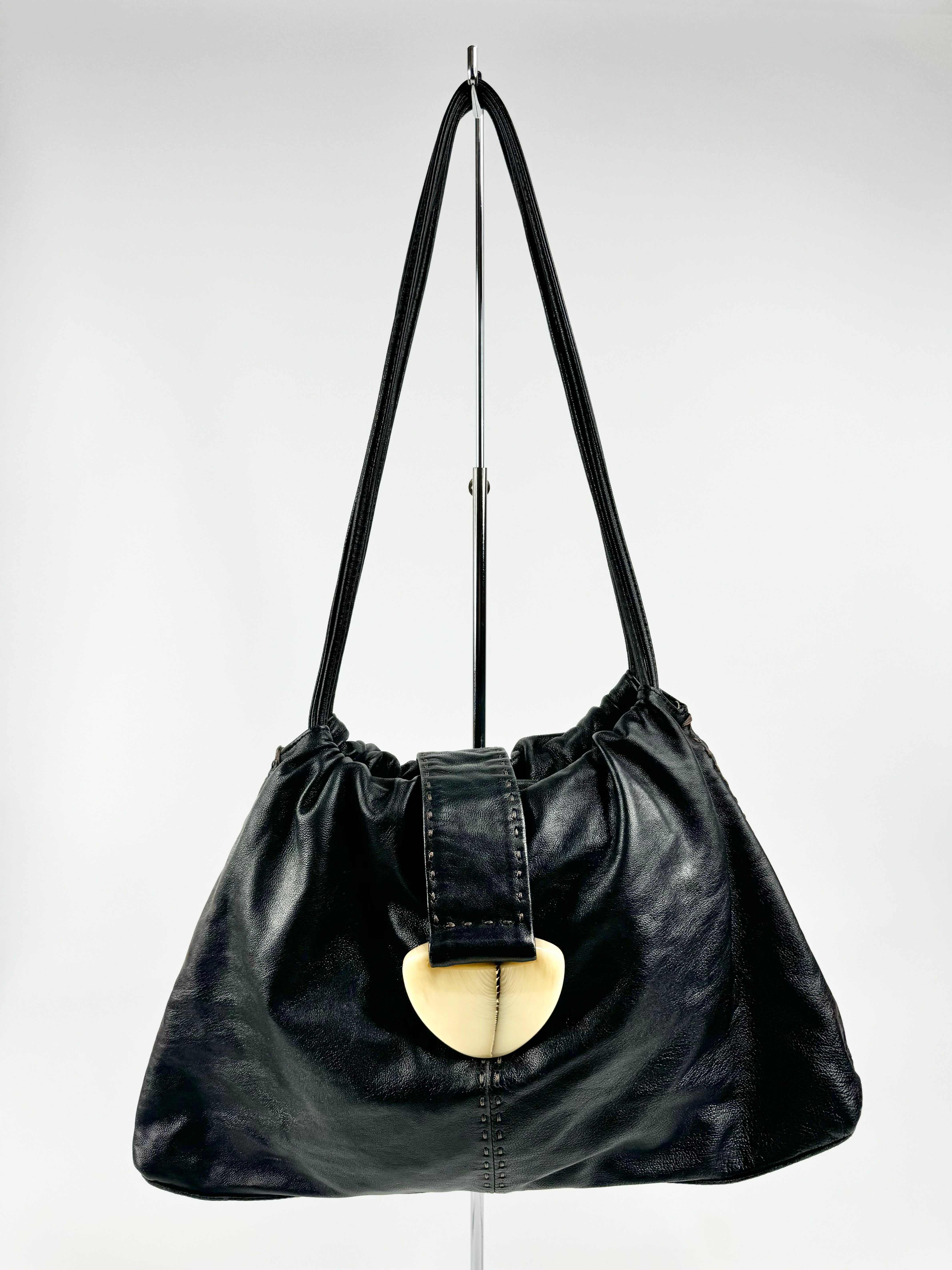 Oroton Buttery Black Leather Bag