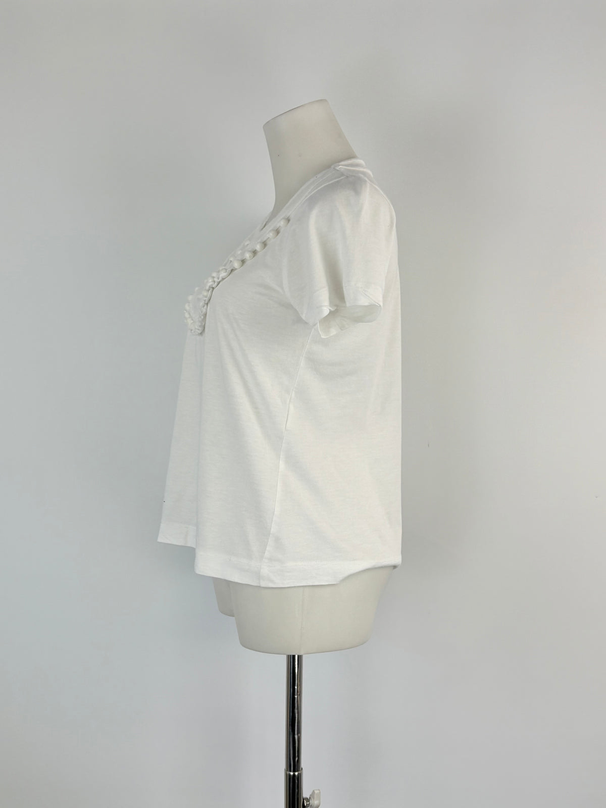 See By Chloé White Scoop-Neck Bead Detail Top - AU6/8