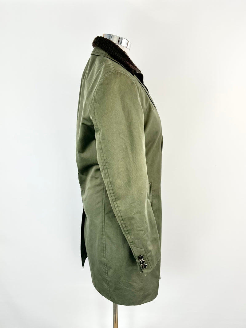 Boss Hugo Boss Deep Green Shearling Collar Coat - 50